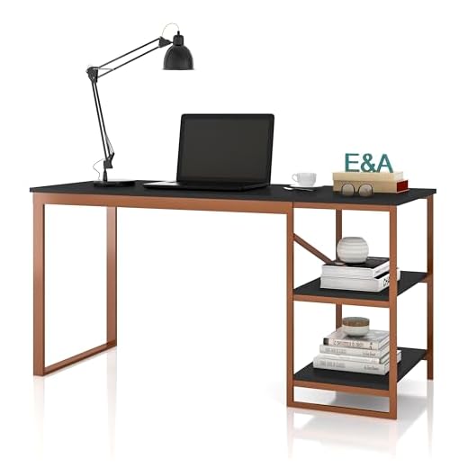 Mesa Home Office C/prateleiras De Metal E&A - Bronze/Preto