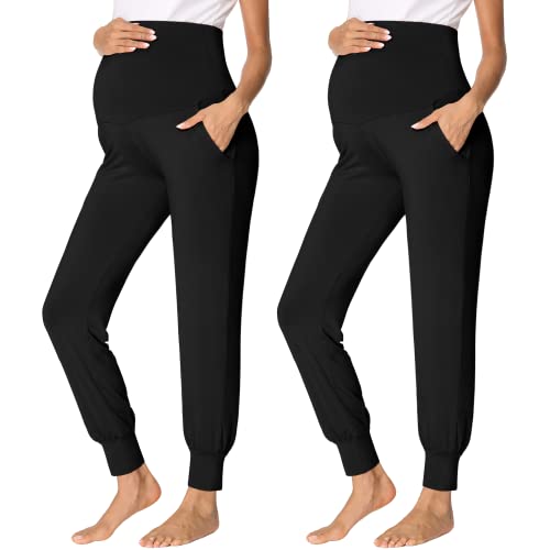 Image of fitglam Women's Maternity Pants Over Belly Lounge Pajamas Clothes Pregnancy Must Haves Joggers with Pockets