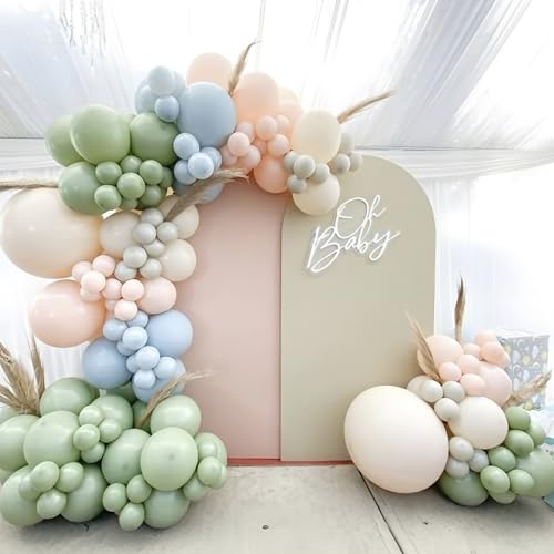 Image of Dusty Green Balloons Arch 103pcs Light Olive Sage Green Balloons Garland Different Sizes Retro Haze Fog Balloon Helium Latex Balloon Boho Birthday Party Decoration Jungle Safari Bridal Baby Shower