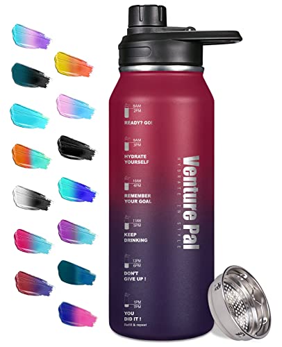 Venture Pal Sports Water Bottle - 32oz Insulated Water Bottle with Spout Lids & Strainer, Leak-Proof Double Wall Vacuum Insulated Stainless Steel Water Bottle