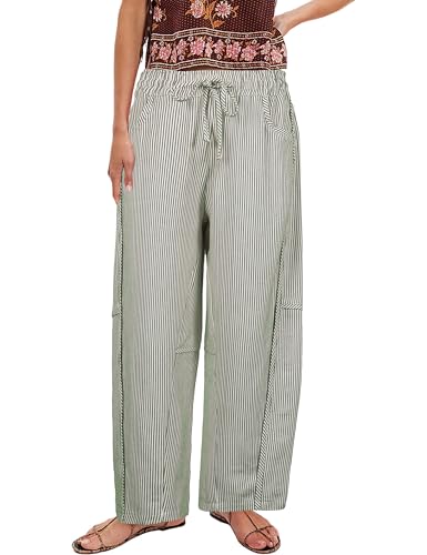 Athlisan Women's Striped Barrel Pants Casual Drawstring Elastic Waisted Wide Leg Baggy Jeans with Pockets3