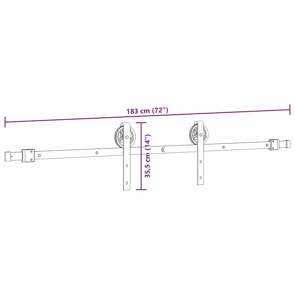 Juego de herrajes para puerta corredera de 183 cm de acero con recubrimiento en polvo negro con tope de puerta y guía de suelo para puerta de habitación, montaje, seguridad y deslizamiento silencioso