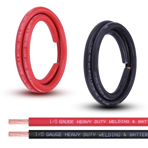 Image of Shirbly 1/0 Gauge Battery Cable, 5FT Red + 5FT Black 1/0 AWG Pure Copper Wire Welding Cable, for Automotive, Battery, Solar and Generator, Standard USA OFC Wire