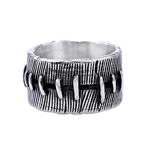 PAMTIER Unisex Stainless Steel Vintage Punk Non-mainstream Stitch Shape Finger Ring Diablo Style