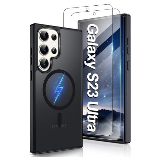 Pilaru Super Magnetisch Handyhülle für Samsung Galaxy S23 Ultra hülle :(MagSafe kompatibel) Militärschutz Extrem Langlebig Matt Transluzent Kratzfest Anti Fingerabdruck Case für S23Ultra Schwarz