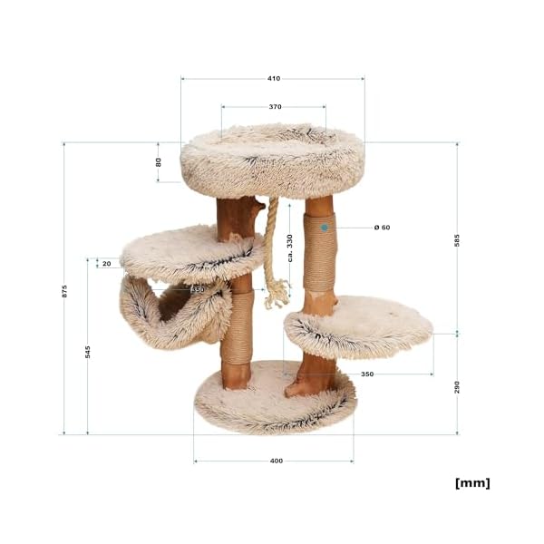 Fudajo Designer-Kratzbaum 87,5 cm mit Plüsch und Birnbaumholz Stamm Katzenkratzbaum mit Hängematte – Bild 8