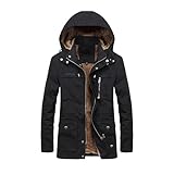[InnoBase] メンズ ジャケット コート ミリタリージャケット マウンテンパーカー 裏ボア ジャンパー ブルゾン ハーフ丈 フード付き 着脱可 防寒 防風 厚手 カジュアル 秋 冬 アウトドア おしゃれ (4XL ブラック)