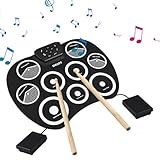 Dilwe Batería Electrónica Portátil Kit de Práctica Enrollable de 9 Pads con Salida MIDI Pad Ultrafino de 2,5 Mm para Juegos de Grabación de Estudio en Casa y Viajes