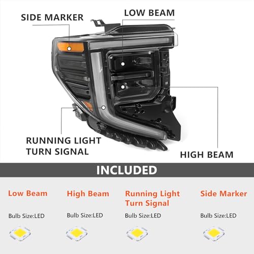 FIONE [FULL LED Headlight Assembly Compatible with GMC Sierra 2022 2023 2024 Front Light black Trim Right Passenger Side RH 85543193 by FIONE - Image 4