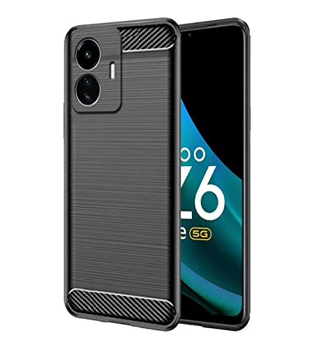 RRTBZ Carbon Fiber Hybrid Armor TPU Back Case Cover Compatible with iQOO Z6 lite 5G -Black