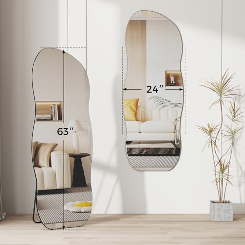 Image of QDSSDECO Full Length Mirror Irregular Wavy Mirror with Stand, Frameless