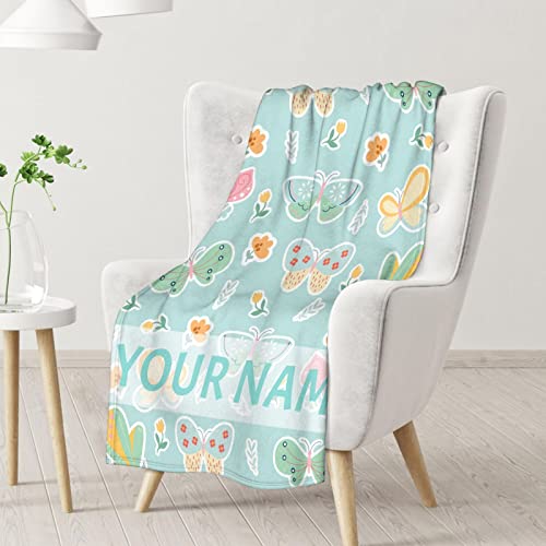 Personalized Butterfly Blanket Gifts with Name - 30"x40" Cute Throw for Women, Girls - Green Soft Fuzzy Blankets for Couch & Office