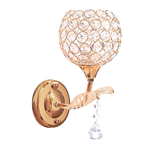 TRY-YEAN Applique da Parete Dorata in Cristallo Lampada da Parete Lampada a Forma di Fiore 1-Luce per Camera da Letto, Bagno, Corridoio, Ristorante, Comodino E14