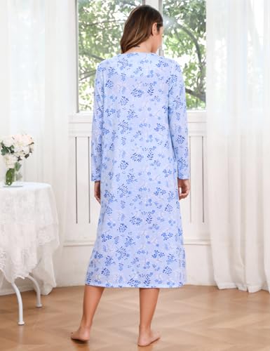 Image of IZZY + TOBY Nightgowns for Women Long Sleeve Soft Cotton Long Warm Nightdress Kintted Night Gown
