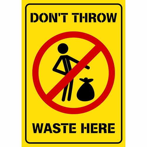 Image of Don't Throw Waste Here Sign Sticker Board | 29 x 20 CM | Peel & Stick or Screw Fixing | Waste Disposal Warning Sign for Home, Office, Shops & Public Places (Don't throw waste here, A4 - Medium - 1 Piece)