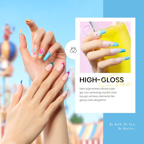Image of Beetles Summer Gel Nail Polish Set- 23Pcs Color Gel Polish with Base Gel Top Coat Bright Colors, Gel Polish Kit Blue Pink Purple Orange Green Glitter Soak Off Uv Led Trendy Rainbow Nail Art