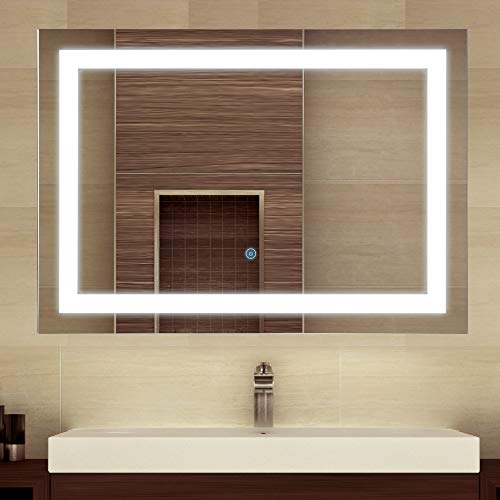 kleankin 80x60cm LED Bathroom Mirror Wall Mounted Vanity Light Illuminated w/Touch Switch Accessories Home Furnishings