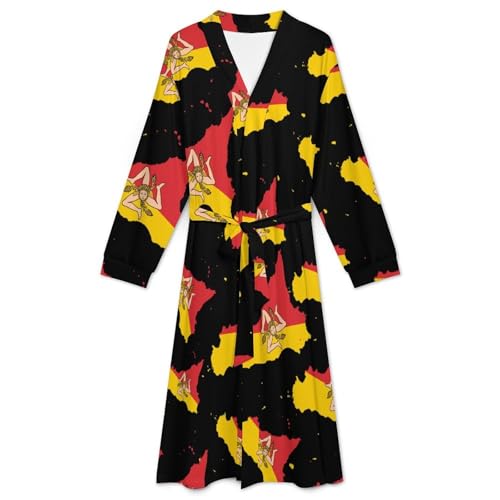 Flag Map of Sicilian Soft Robe Long Sleeve Bathrobes V Neck Sleepwear Spa Robes with Belt Men Woman3