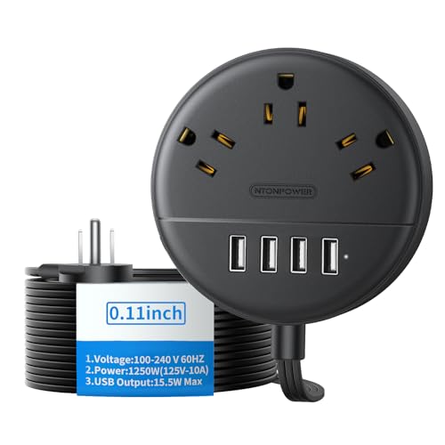 NTONPOWER Flat Extension Cord - 15 ft, Power Strip with 3 Outlets & 4 USB Ports, Ultra Thin Flat Plug, Wall Mount for Home Office & Dorm Room