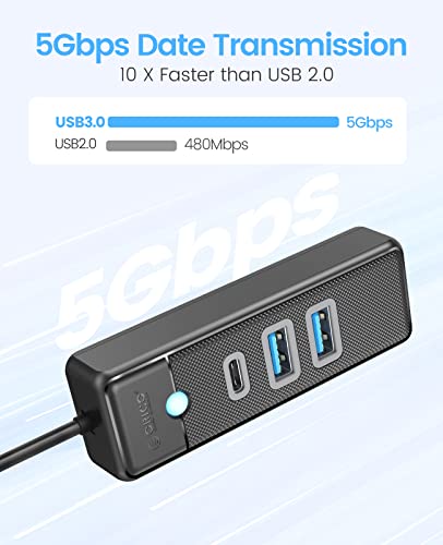 ORICO USB Hub,3 Ports USB 3.1 Type C to USB 3.0 Hub Adapter with 2 USBA, 1 Type C for Laptop, Mobile Phone, Tablet with 0.5ft Cable, Compatible with Mac OS 10.X and Above, Linux, Android — view 3