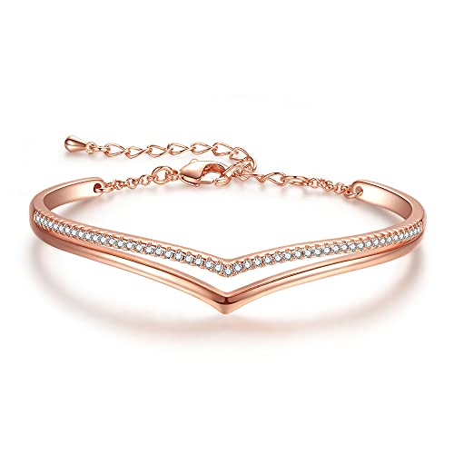 Praelinos Minimalisme Bracelet Pour Femme Plaqué Or Blanc Breloques Réglable Bracelet 5A Zircone Cubique Bijoux Cadeau pour Femme Anniversaire Fête des Mères Saint Valentin Noël