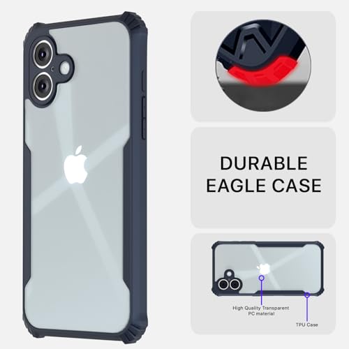 Image of Pikkme Crystal Clear Transparent Back | Ultra Hyrbid | Full Camera Protection | Raised Edge | Bumper Back Case for iPhone 16 (Blue)