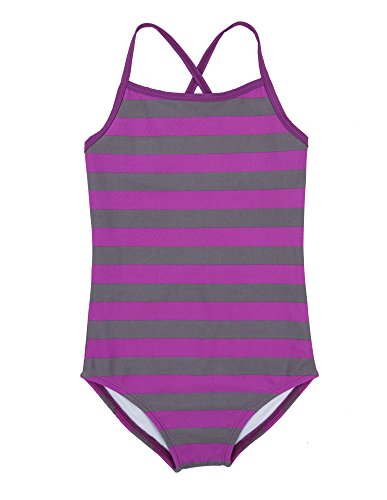 Image of Leveret Kids Baby Boys Girls One Piece Swimsuit UPF 50+ Striped Purple /Grey Size 4 Toddler