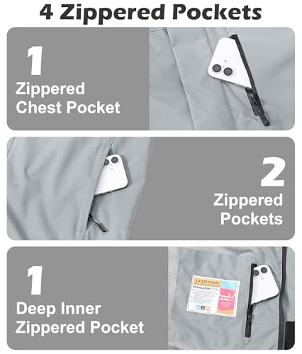 Image of Zoofly Mens Waterproof Hiking Jacket with Hood Windproof Light Weight Windbreaker Outdoor Fishing Raincoat Zipper Pockets