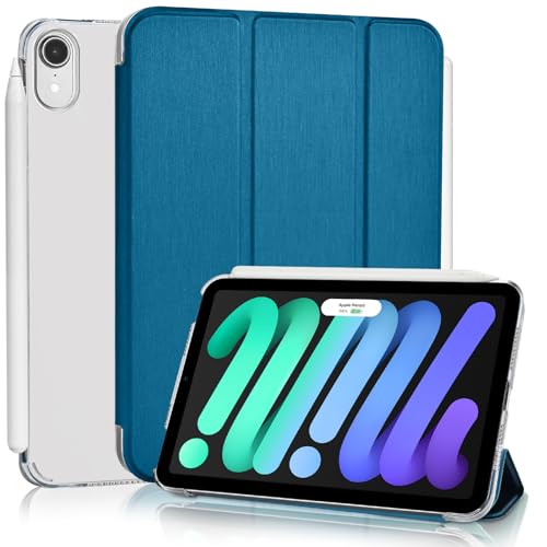 4UBonLife Funda para iPad Mini 7 (A17 Pro) 2024 / Mini 6ª Generación 2021 8,3 Pulgadas, Cover Protectora Carcasa Rígida Delgada con Trasera Translúcido Cubierta para iPad Mini 6 /Mini 7, Azul Pavoreal