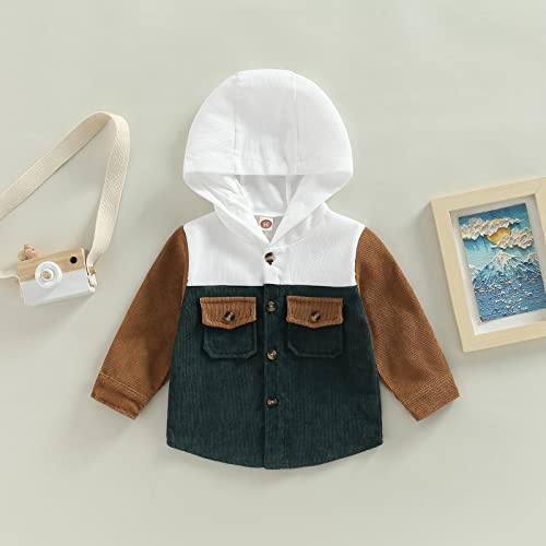 Aeemcem Kids Toddler Boys Girls Long Sleeve Button Down Hooded Plaid Shirt Hoodie Jacket Tops Coat Outwear Fall Winter Clothes (Corduroy Jacket Green, 5-6 Years) #TOP1