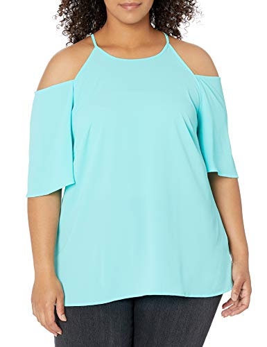 NY Collection Women's SLD Ss Raglan Cold Shoulder Straigh Hem, Angel Blue, 2X