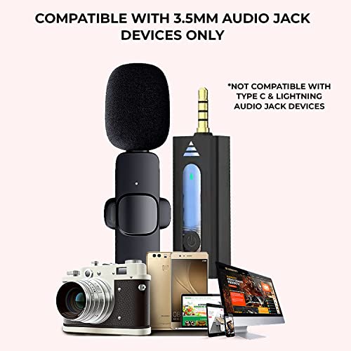 Image of K35 Wireless Collar Mic for Android Smartphone Camera Dekstop Laptop and Mobile Microphone 3.5mm Wireless Mic for YouTube Recording ASMR Videos Vlog Podcast & Interviews (Pack of 1, Black)