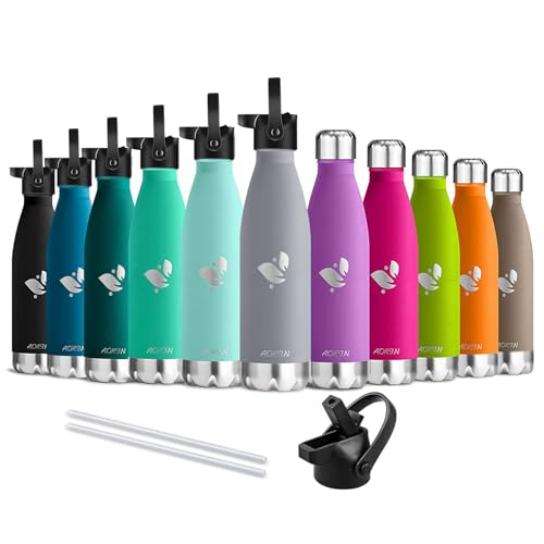 Aorin Bouteille d'eau en Acier Inoxydable isolé à Double Mur. Processus de revêtement en Poudre, Pas Facile à Tomber, résistance aux Rayures, Facile à Nettoyer. (Gris-500ml)