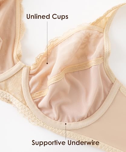 Image of Ultra Soft Lace Bras for Women, Full Coverage Underwire Minimizer Bras, Lifting Comfort Bra for Everyday Wear.