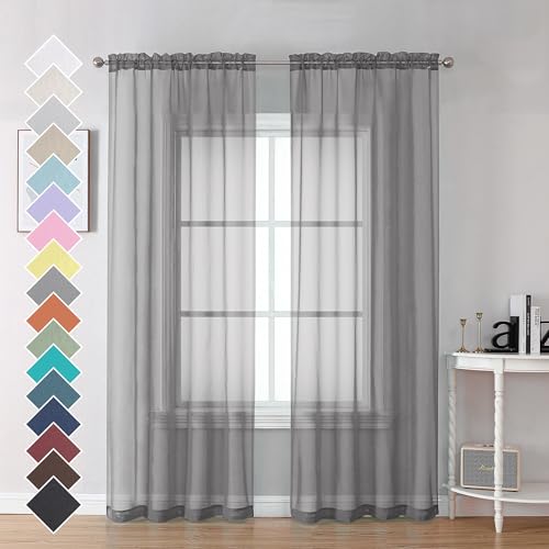 Image of OVZME 2 Panels Grey Sheer Curtains, 84 inch Length for Bedroom, Elegant Light Filtering Sheer Curtains Window Treatment for Living Room, Each 42 inch Wx84 L