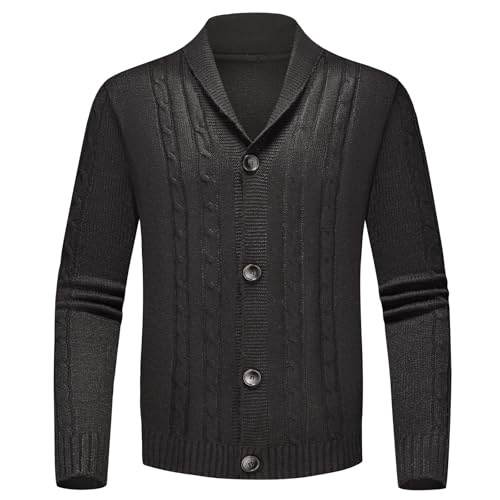 Lamgool Men's Shawl Collar Cardigan Sweater Slim Fit Cable Knit Casual Button Down Sweaters for Fall Winter2