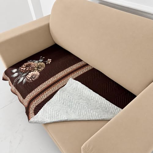 Image of Homerz 'Brooklyn Series' Premium Sofa Cover | Quilted Floral Design | Non-Slip Washable Sofa Protector | Soft Anti Slip Fabric (Brown, 2 Seater, Only Seat Cover)