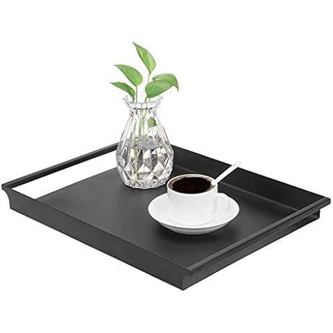 MyGift Vintage Style Serving Tray - Matte Black Metal Cover