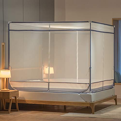 Chiheng Luxury Bed Canopy Square Top Zipper Mosquito Net Child Drop Mosquito Net for Bed Single King Size Bed, No Fluorescent Agent (White, Beige, Blue) (Color : Blue, Size : 1.8 Meters)