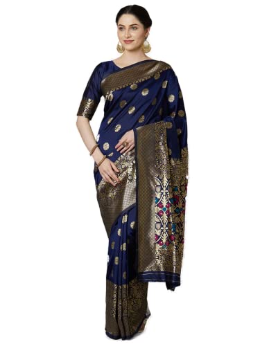 Image of AKHILAM Women's Kanjivaram banarasi silk Woven Design Saree With Unstitched Blouse Piece Saree With Un-Stiched Blouse