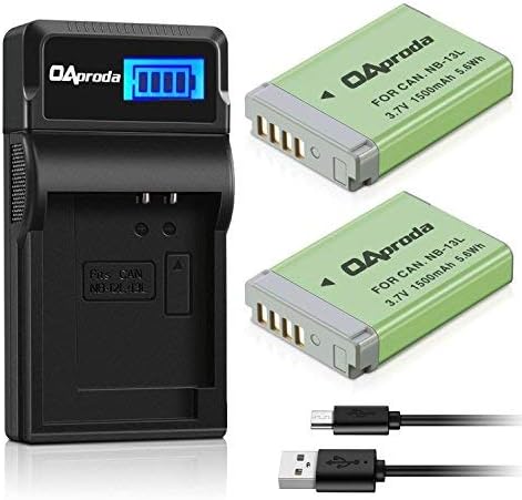 OAproda 2 Pack Fully Decoded NB-13L Battery and Smart LCD Display USB Charger Compatible with Canon PowerShot G5 X, G7 X, G7 X Mark II, G9 X, G9X Mark II, G1 X Mark III, SX620 HS,SX720 HS, SX730 HS