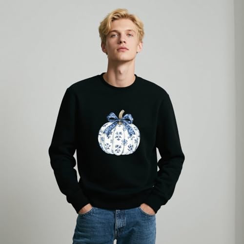 Blue Floral Pumpkin Sweatshirt Chinoiserie Pumpkin Season Sweatshirt4