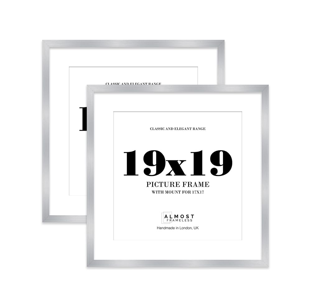 19x19 Silver Picture Frame with Mount for 17x17 Photos, Prints - Modern Square Wall Frame, Set of 2