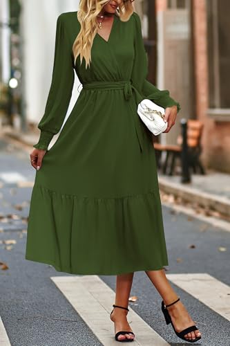 Image of PRETTYGARDEN Women's Floral Boho Dress Fall Long Sleeve Wrap V Neck Ruffle Flowy Maxi Spring Wedding Guest Vacation Dresses