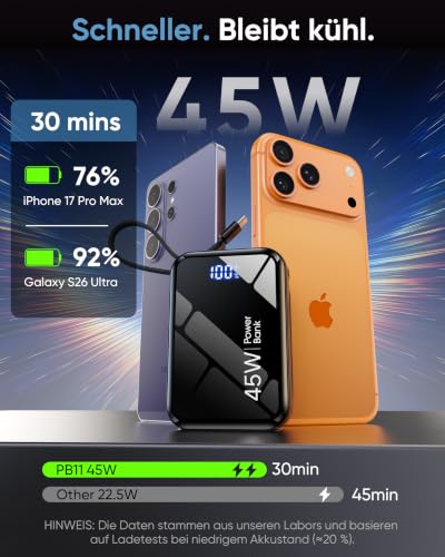 45W Power Bank, Klein 20000mAh Schnellladung Externe Handyakkus – Ansicht 3