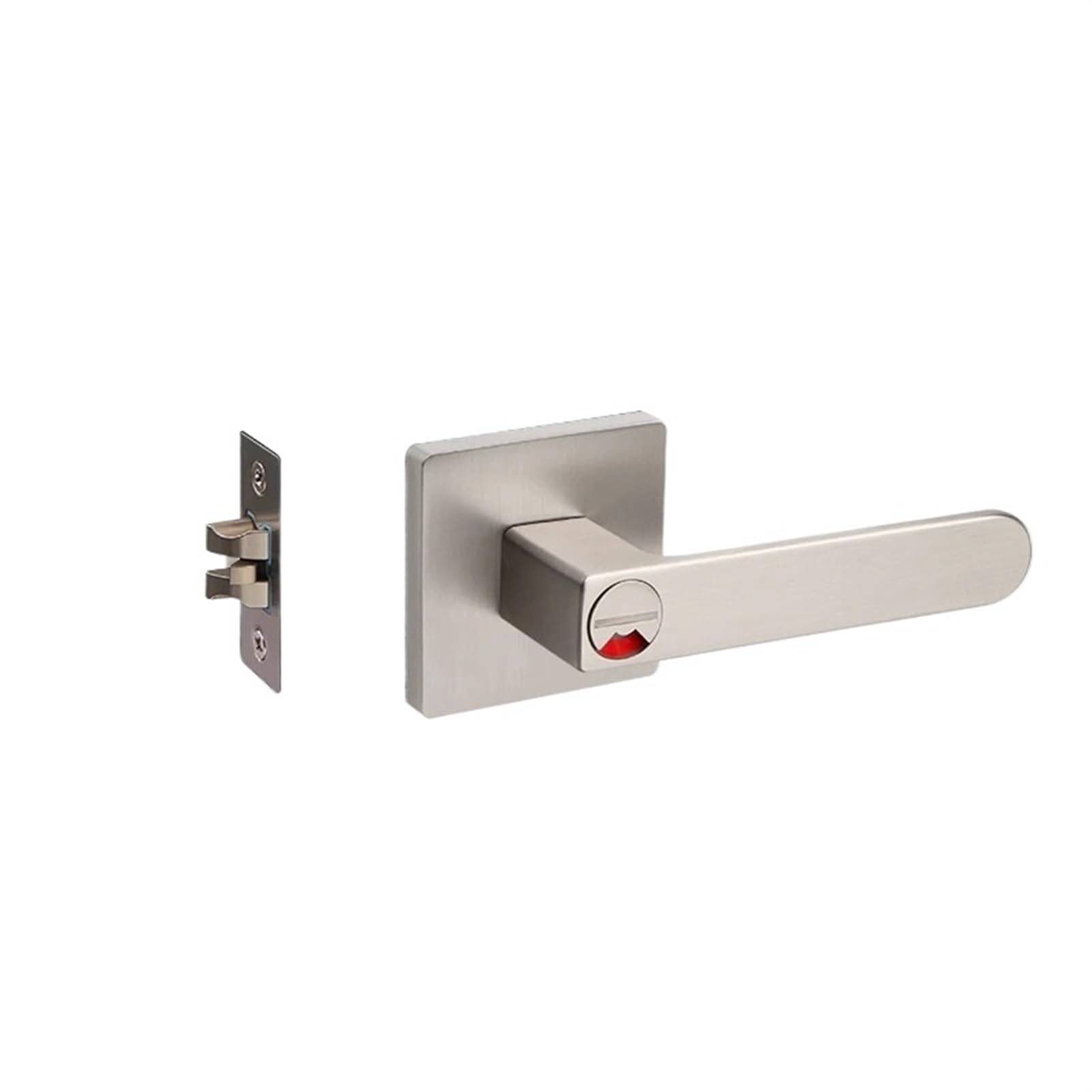Yshiuol Brushed Silver Door Handles Bathroom Three-Pole Lock With Red And Green Indicator Indoor Door Handle Single Tongue For Home And Office(Brushed Silver)
