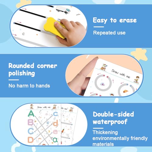 Image of PATPAT 64 Sheet Pen Control Training Flash Cards Preschool Alphabet, Number & Shape Dot-to-Dot Tracing Practice Card Writing Control Practice Card Portable Learning Flashcards with Marker