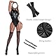 ROSVAJFY Lederbody mit Strümpfen Damen Wetlook Dessous Set Ärmellos High Cut Lackleder Reizwäsche Bodysuit mit Strapse Reißverschluss Clubwear Sexy Cosplay Kostüm(Schwarz)