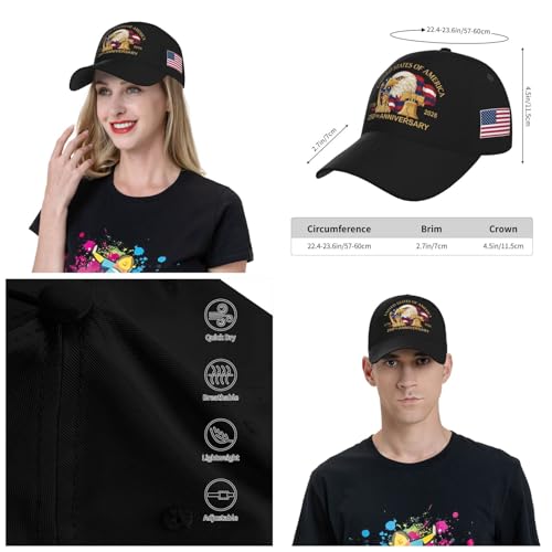Image of USA-250th-Black Baseball Cap Trucker Cap Adjustable Sportswear Hat for Men Women Adults