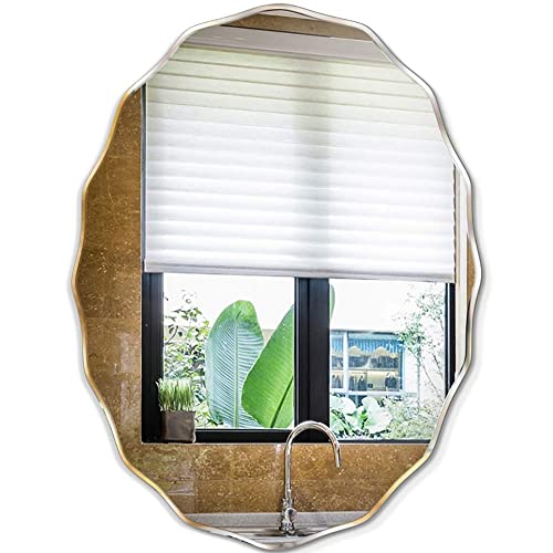 Image of Frameless Oval Shape Beveled Wall Mirror - 24x18 Inch | Glass Mirror for Wall Decoration | Unframed Decorative Vanity Mirrors for Bathroom, Living Room, Wash Basin, Bedroom